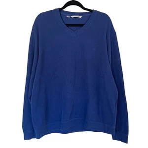 Cutter & Buck Men's Blue V Neck Long Sleeve Cotton Pullover Sweatshirt Sz Large - Picture 1 of 8