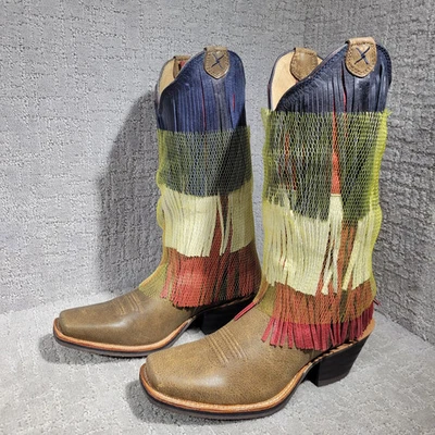 Twisted X красный белый синий кожаный ветеранов войны бахрома загрузки женщин размер 6, 7,5,8,5 - Изображение 1 из 4