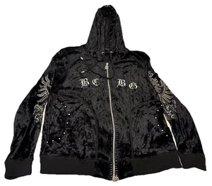 BCBG MAXAZRIA Damen Hoodie schwarz Velour Reißverschluss, verzierte Nieten Gr. XL - Bild 1 von 12