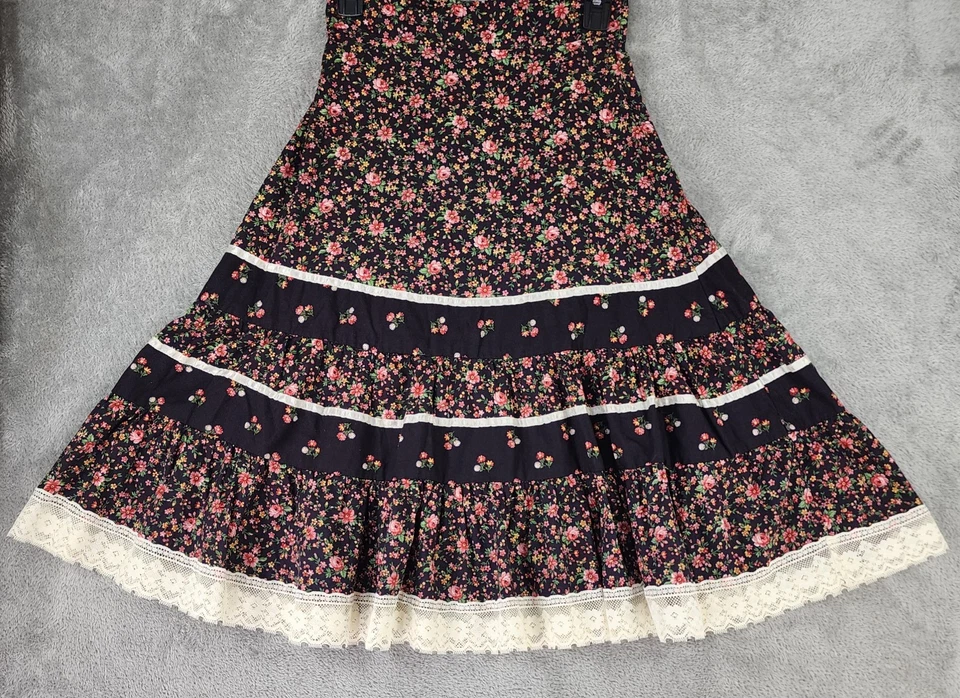 Vintage Skirt Womens XS/ S Multicolor Floral Lace Crochet 70s Prairie Midi - Image 1 of 4