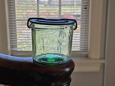 Cohansey fruit canning jelly jar Apple green w tin wire marked lid NJ PA pint - Image 1 of 4