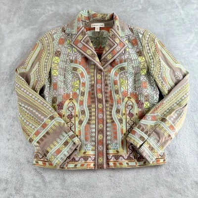 Chaqueta Coldwater Creek para mujer 8 marrón bordado azteca suroeste Foto 1 de 4