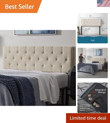 Elegant Mid-Rise Diamond Tufted Upholstered Headboard - Adjustable Height 34-46” - Image 1 of 4