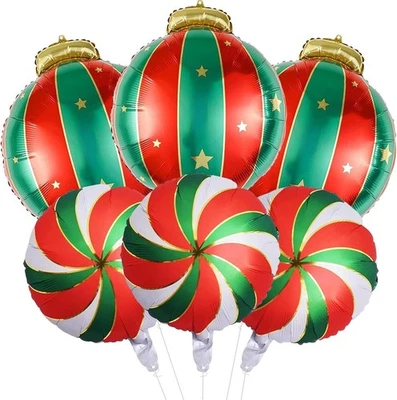 6pcs Christmas Balloons-Round Candy Lolipop Foil Balloon-New Year party-All ages - Image 1 of 4