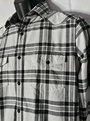 Camisa de vestir Express para hombre manga larga a cuadros gris blanco talla pequeña ajustada  Foto 1 de 4