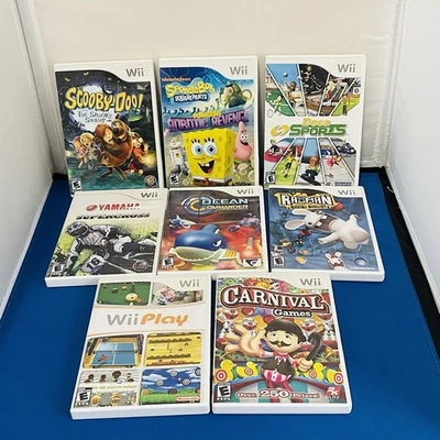 Lote De 8 Juegos Nintendo Wii Wii Jugar Rayados, Scooby-Doo, Bob Esponja, Rayman + Foto 1 de 4