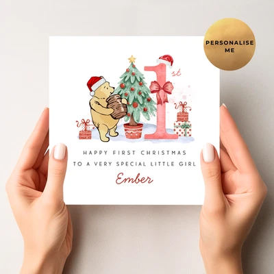 Personalised Winnie The Pooh First Christmas Card,  1st Keepsake Xmas Card - Image 1 of 3