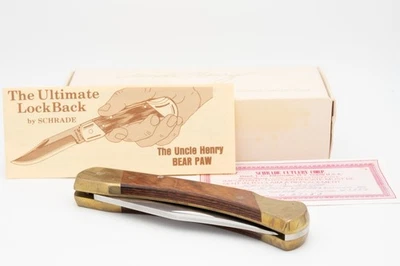 Cuchillo Schrade + Tío Henry EE. UU. LB-7 de colección años 80 mango de madera bloqueo con serie Foto 1 de 4