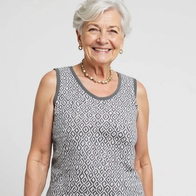 Banana Republic Geo Print Tank Top | Small | Gray Scoop Neck Tencel Cotton - Image 1 of 4