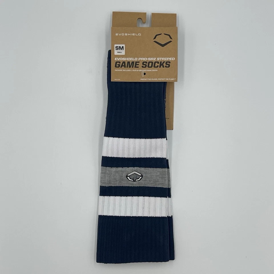 Calcetines de juego de béisbol/softbol a rayas Evoshield PRO-SRZ azul marino/blanco Foto 1 de 4
