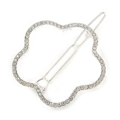 Deslizador/empuñadura para cabello con flores abiertas enchapadas en plata - 60 mm de ancho Foto 1 de 4