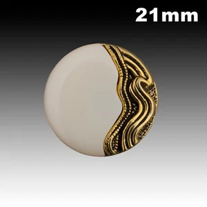 Vintage Gold Kunststoff Knopf mit weißem flachem Cabochon Freiform Motiv 21mm 40020012 - Bild 1 von 2