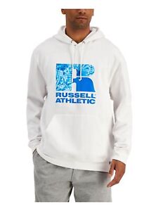 Russell Athletic Men's Santiago Logo-Print Hoodie in White-XL