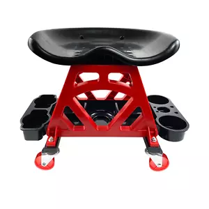 Heavy Duty Red Black Rolling Mechanic Stool Garage Shop Seat 300LB Capacity - Picture 1 of 12