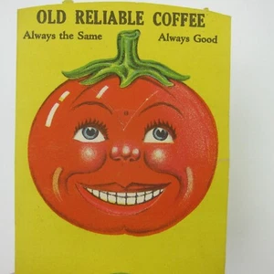 Alte zuverlässige Kaffee mechanische Sammelkarte lächelnde rote Tomate antik RAR - Bild 1 von 12