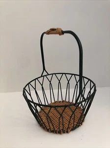 Vintage Wicker and Wire Round Basket with Handle - Picture 1 of 5