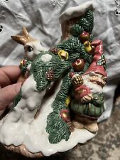 Vintage 1991 Fitz and Floyd Christmas Collectible Gnome & Bunny Candle Holder