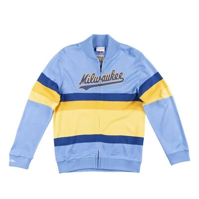 Mens Mitchell & Ness MLB Front Stripe Full Zip Sweater Milwaukee Brewers - Image 1 of 2