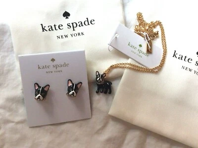 Kate Spade SET MA CHERIE ANTOINE DOG NECKLACE + EARRINGS STUD Boston terrier , - Image 1 of 4