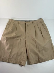 Tommy Hilfiger Double Pleated Chino Shorts Tan Mens 36 Embroidered Logo 9.5” EUC - Picture 1 of 10