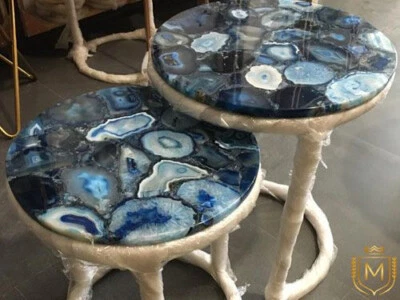 Agate Coffee Center Sofa Couch Table, Blue Natural Agate Dining Table Top Decor - Image 1 of 3