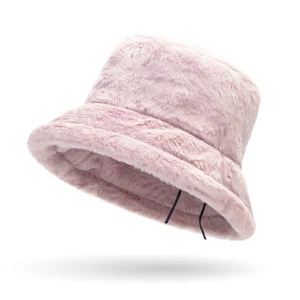 Bucket Hat Warm Faux Fur Lining Cozy Wide Brim Cap Womens Winter Plush Fluffy - Picture 1 of 18