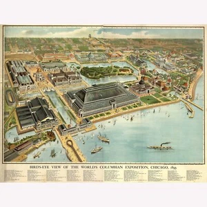 Mapa antiguo pictórico ojo de pájaro de la exposición colombina del mundo de Chicago 1893 - Imagen 1 de 11