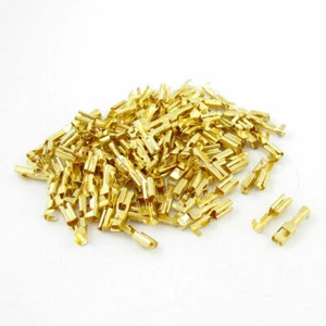 100 Pcs Gold Tone 3.1mm Wide Female Spade Crimp Terminal Connectors ✦KD - Picture 1 of 4