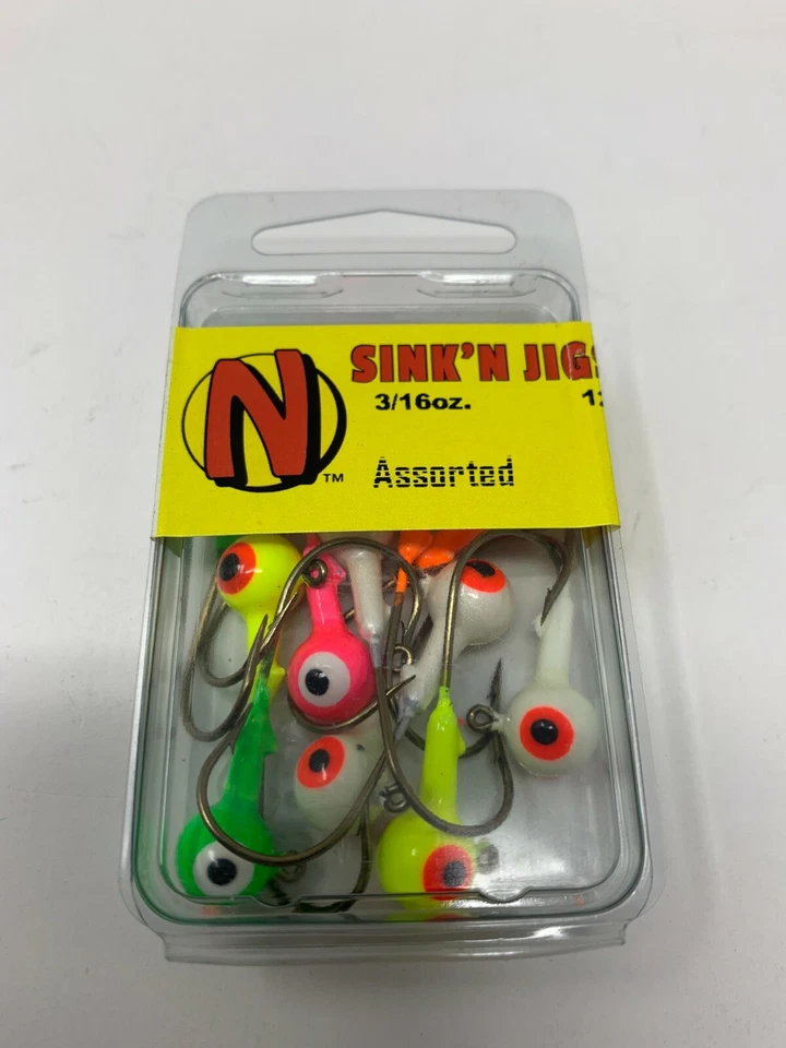 Pacote com 12 Northland Fishing Sink'n Jigs cores sortidas 3/16 oz. Gancho 2/0 - Imagem 1 de 2