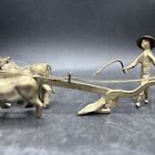 Vintage Asian Farmer with Ox Plow Metal Chinese