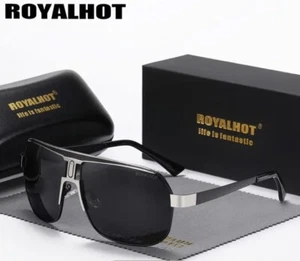 Royal Hot Men’s Polarized Sunglasses Black Lens Black Frame Silver Trim - Picture 1 of 1