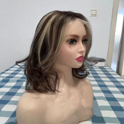 Brown Blonde Curly Wavy Wig Soft Wig Lace Front Remy Human Hair Natural - Image 1 of 4