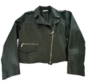 New York & Company Jacket Women Lg Green NYC Faux Leather Motorcycle Moto Lined* - Picture 1 of 10