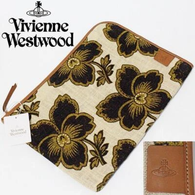 Auténtico bolso clutch Vivienne Westwood de cuero de lino beige mediano para mujer Italia Foto 1 de 4