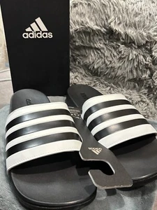 Adidas Adilette Comfort Slides Sandals Black/White Slip On Open Toe Men Size 18 - Picture 1 of 4