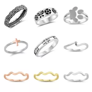 NEW! Sterling Silver- CROSS, WAVE, BUTTERLY, BALI, PAW PRINT, RINGS SIZES 3-12 - Picture 1 of 11