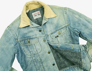 HOT VINTAGE USA Men's LEE STORM RIDER TRUCKER BLANKET LINED Denim JACKET Jeans S - Picture 1 of 18