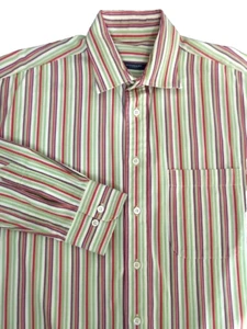 BURBERRY LONDON Mens Large Casual Shirt Striped Colorful Cotton Holiday Party - Picture 1 of 13