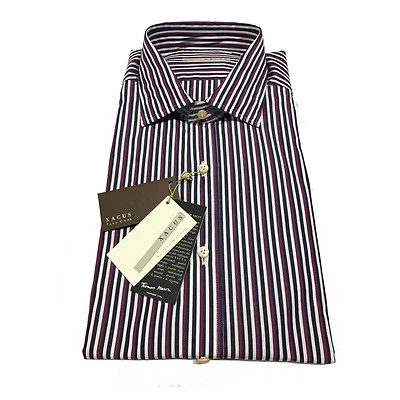 XACUS camicia uomo rigata blu/prugna 100% cotone THOMAS MASON vestibilità slim — 第 1/3 张图片