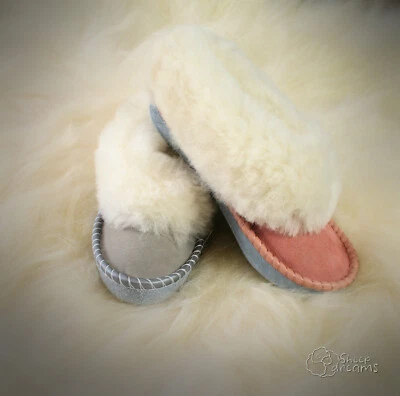 Lammfell Hausschuhe Damen Hüttenschuhe Pantoffeln Ledersohle  SHEEP DREAMS - Bild 1 von 4
