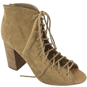 Chinese Laundry New Lawless Brown Suede Lace Up Open Toe Booties Shoes size 6.5M - Picture 1 of 6