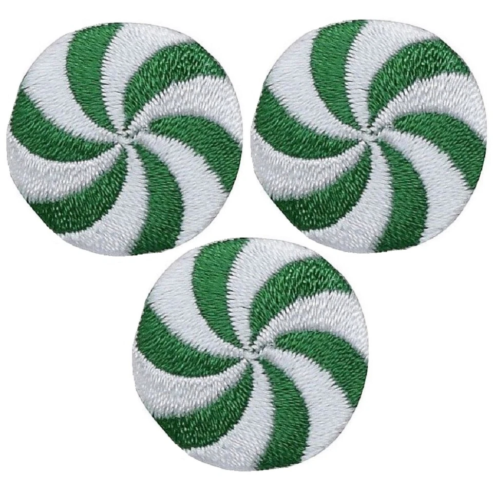 3-Pack Peppermint Candy Applique Patch - Green & White Christmas Holiday Badge - Image 1 of 1