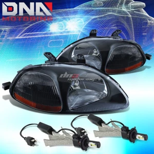 BLACK HOUSING HEADLIGHT AMBER CORNER+6000K WHITE LED SYSTEM FIT 96-98 CIVIC EJ - Picture 1 of 8