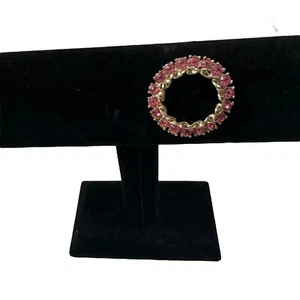 Vtg Gerrys Gold-Toned with Pink Glass Rhinestone Round Circlular Brooch Pin 1.5” - Picture 1 of 6