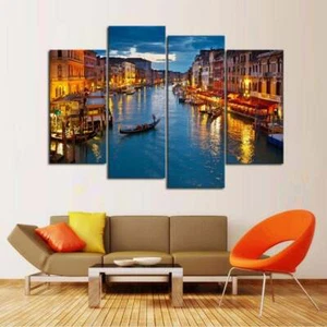 Multi Panel Print Venice Italy Canvas Wall Art 5 Piece Gondola Boat Water Canal - Picture 1 of 11