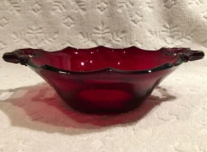 Vintage ~30s+; Round-Decagon Ruby-Red Clr-Glass Dual Open-B-Handle Elegant-Dish - Picture 1 of 11
