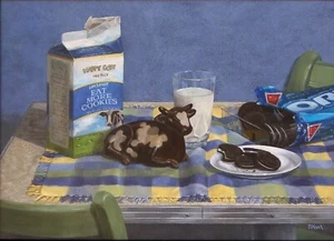 Giclee Oreo Cookies por artista - Impresión artística de vaca para cocina - Tema azul - Sin marco - Imagen 1 de 4