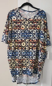 NEW Lularoe Irma Short Sleeve Tunic Shirt Size LARGE Navy Pink Yellow Geometric - Picture 1 of 3