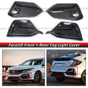 FOR 2017-2021 CIVIC FK7 HATCHBACK FRONT + REAR BUMPER FOG LIGHT GARNISH COVERS - Picture 1 of 8