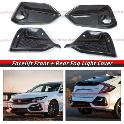 FOR 2017-2021 CIVIC FK7 HATCHBACK FRONT + REAR BUMPER FOG LIGHT GARNISH COVERS - Image 1 of 4